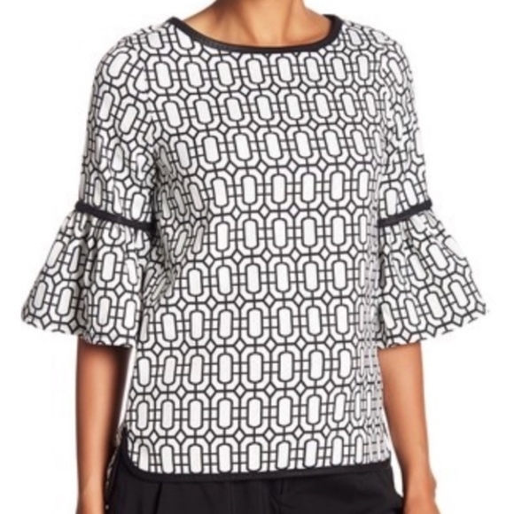 Max Studio | Geometric Blouse w/ Bell Sleeves - Picture 1 of 3